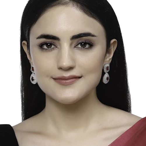 Rhodium-Plated American Diamond Drop Earrings